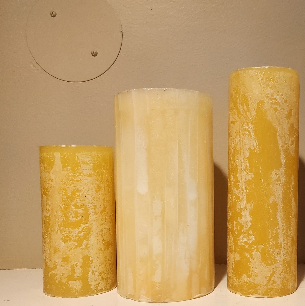 3 Pottery Barn Golden and Cream Candle Set